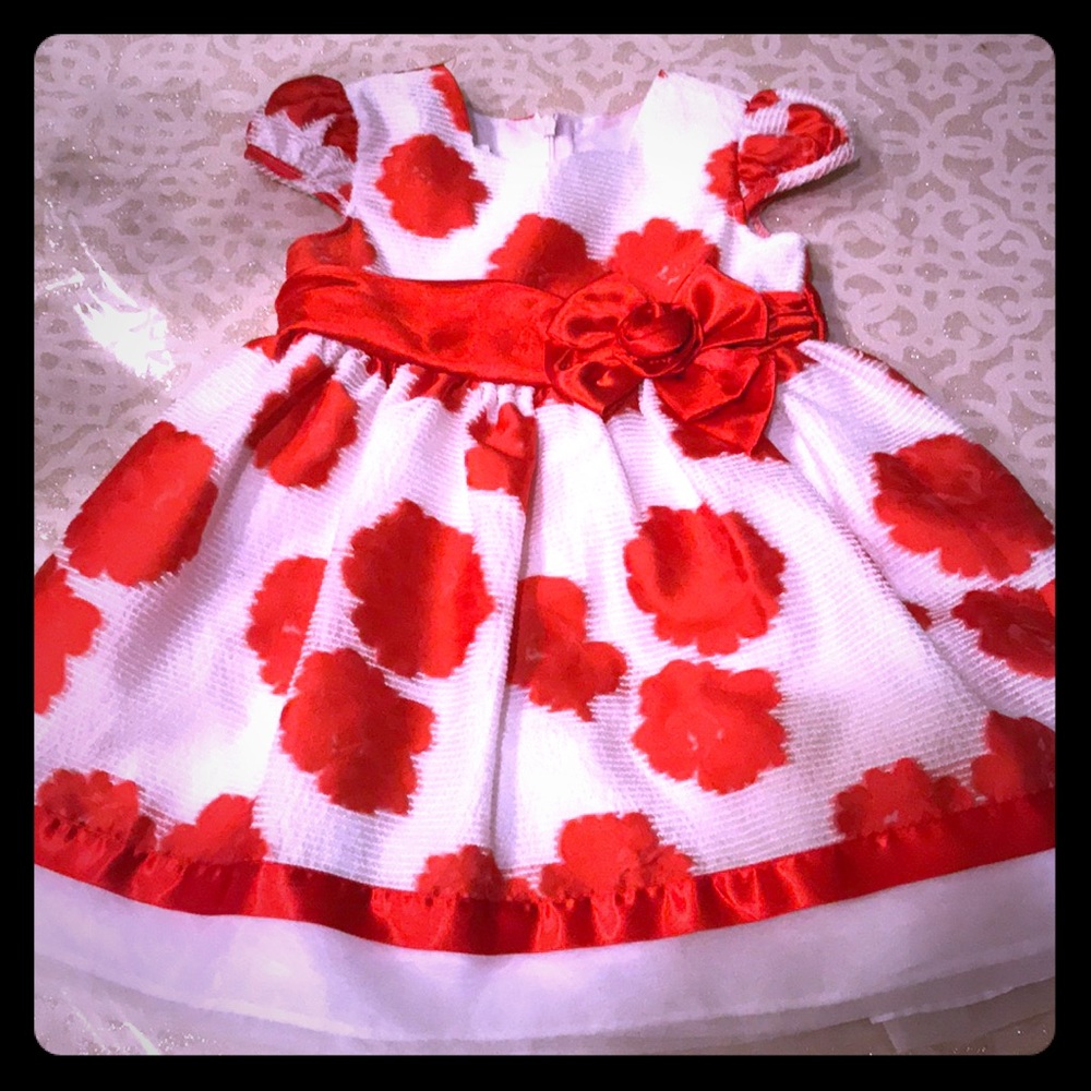 Red & White Bonnie Baby Youth Floral Dress
